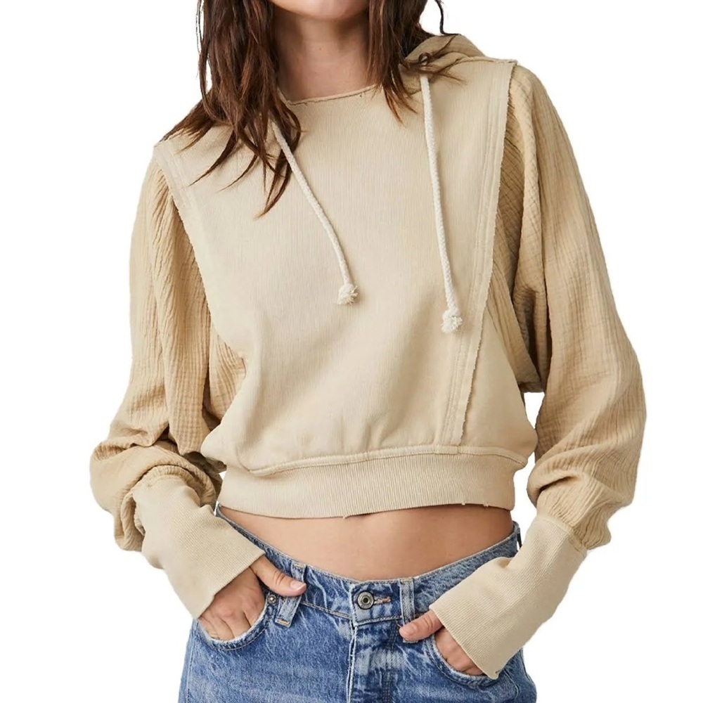 Free People Love Letter Cropped Lace Hoodie‎ Sweatshirt Pullover Medium - Picture 4 of 14